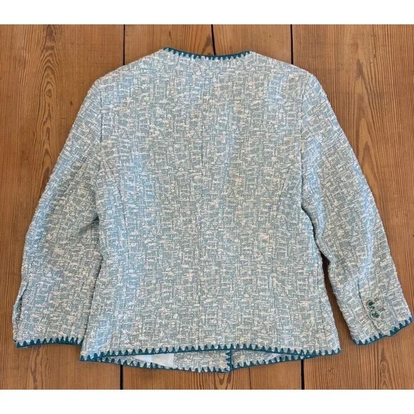 Zara Teal and White Tweed Blazer - Picture 2 of 3
